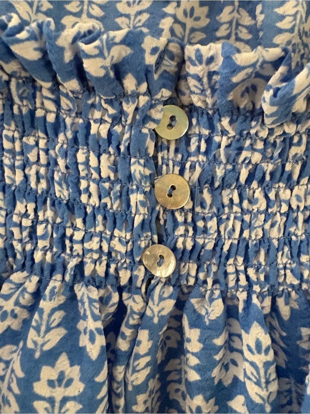 Draper James Blue & White Smocked Flutter-Sleeve Blouse - Picture 4 of 10